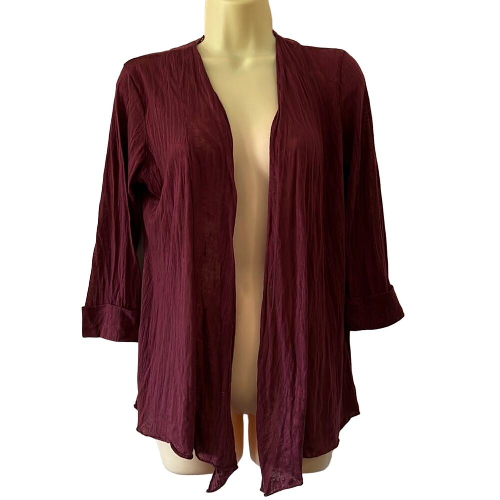 Maurices Maroon Lightweight Burnout Knit Open Front Cardigan with Lace Back Y2K